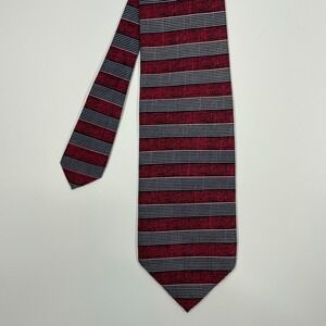 XMI Red Navy Blue Striped Silk Necktie Mens OSFA